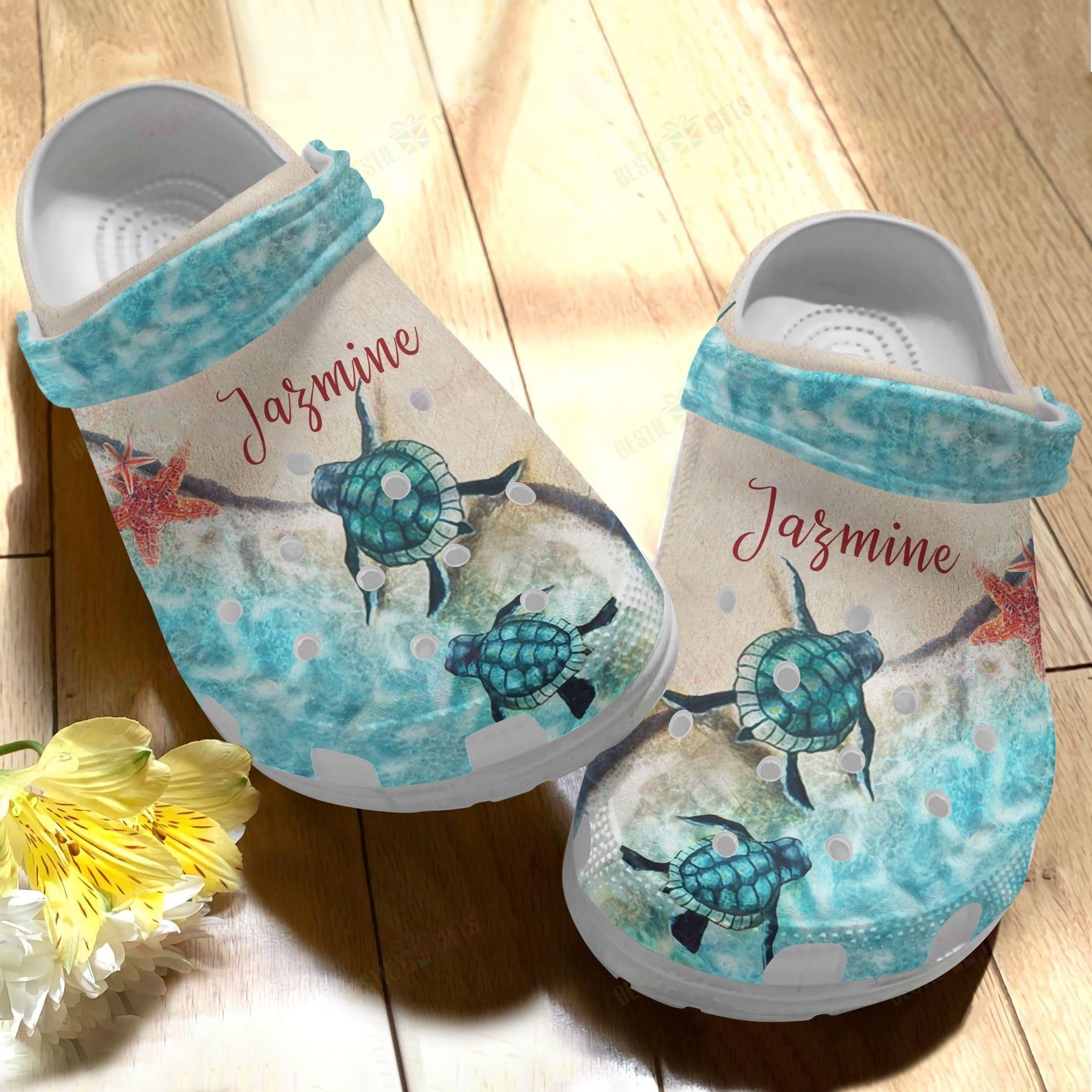 Sea Turtle Personalized Crocs Clog Classic Clog Whitesole Ocean Jewel Shoes