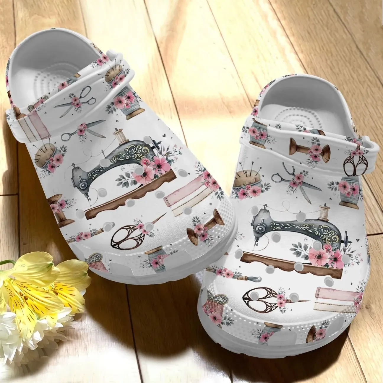 Sewing Personalize Clog Custom Crocs Fashionstyle Comfortable For Women Men Kid Print 3D Whitesole Sewing Machine