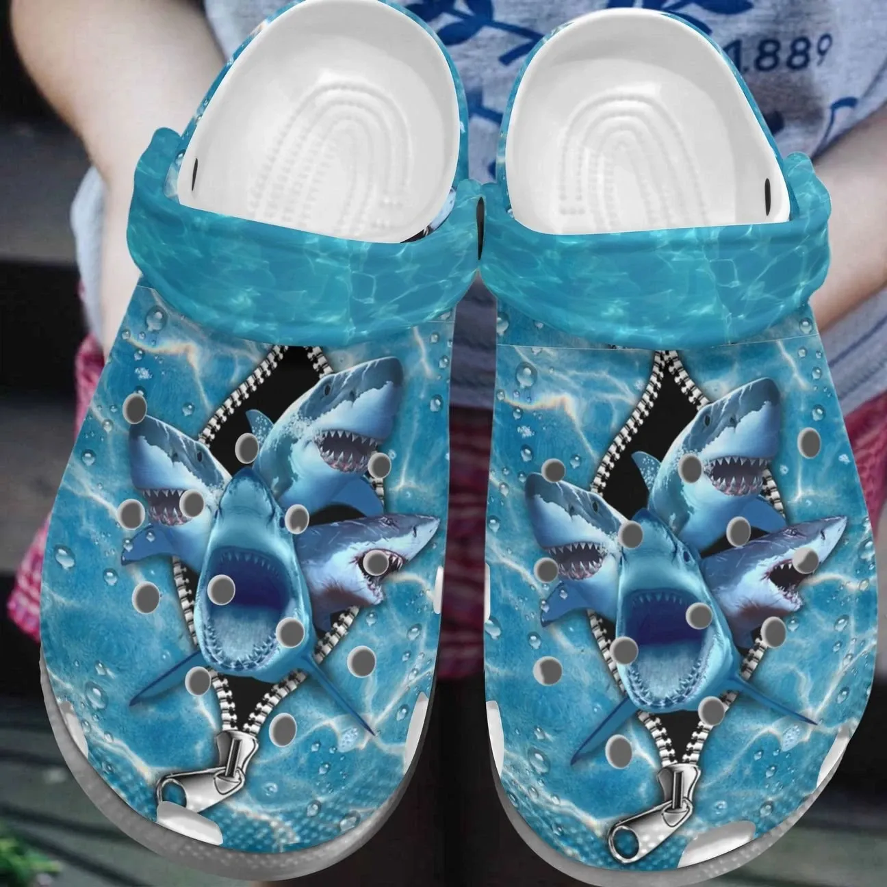 Shark Personalize Clog Custom Crocs Fashionstyle Comfortable For Women Men Kid Print 3D Whitesole Angry Sharks