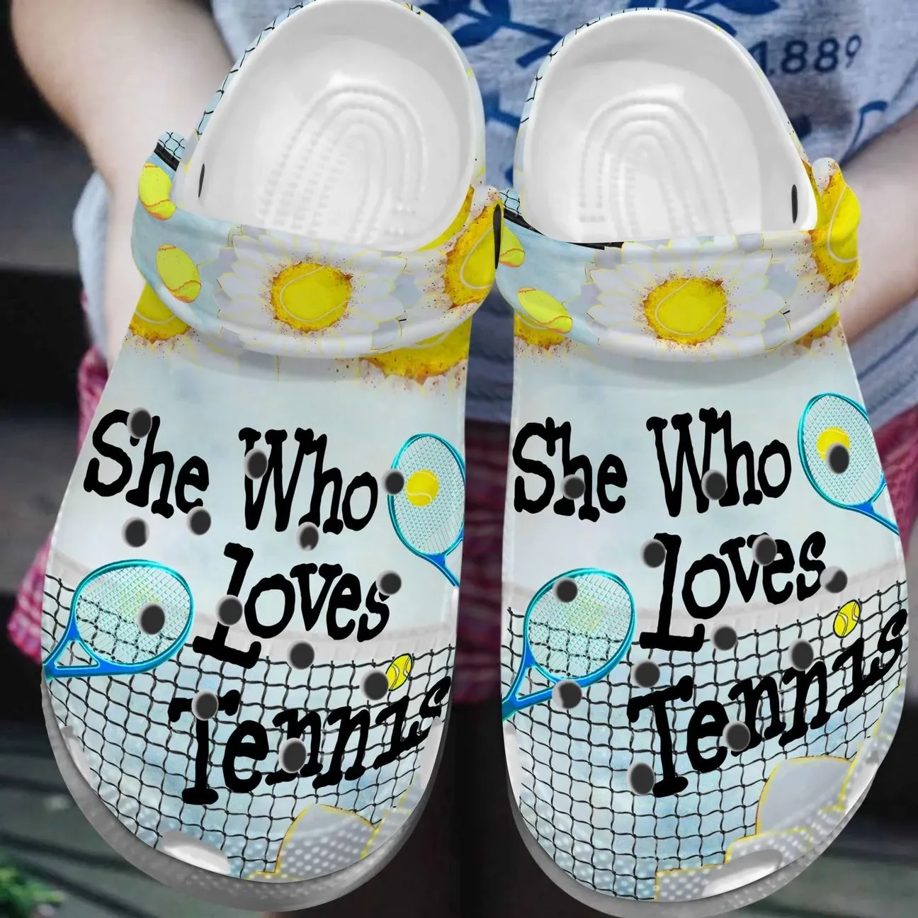 She Who Loves Tennis Personalize Clog Custom Crocs Fashionstyle Comfortable For Women Men Kid Print 3D