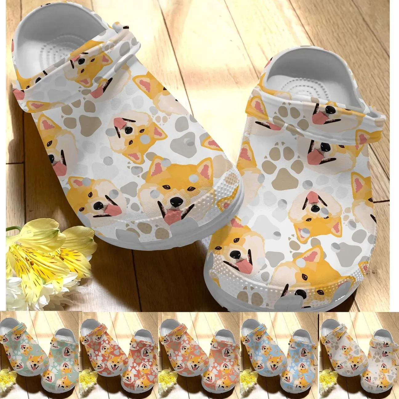 Shiba Inu Personalize Clog Custom Crocs Fashionstyle Comfortable For Women Men Kid Print 3D Whitesole Colorful Pattern