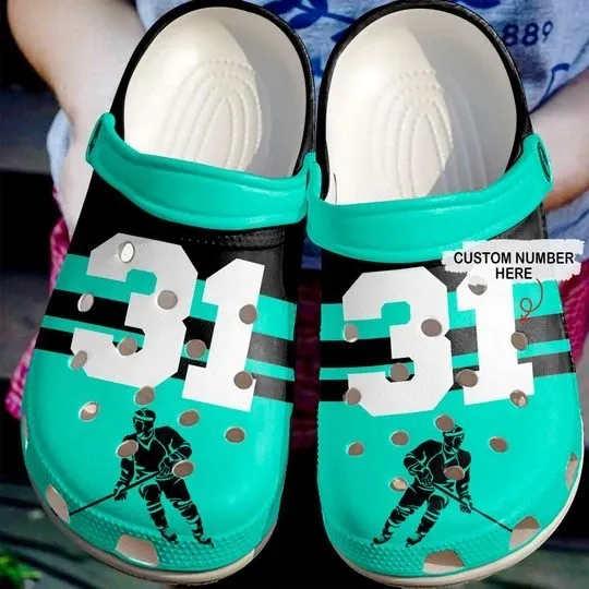 Simply Love Hockey Mint Personalize Clog Custom Crocs Clog Number On Sandal Fashion Style Comfortable For Women Men Kid