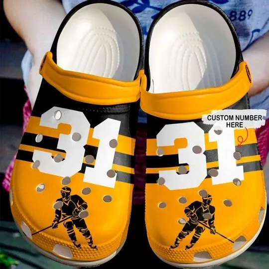 Simply Love Hockey Orange Personalize Clog Custom Crocs Clog Number On Sandal Fashion Style Comfortable For Women Men Kid