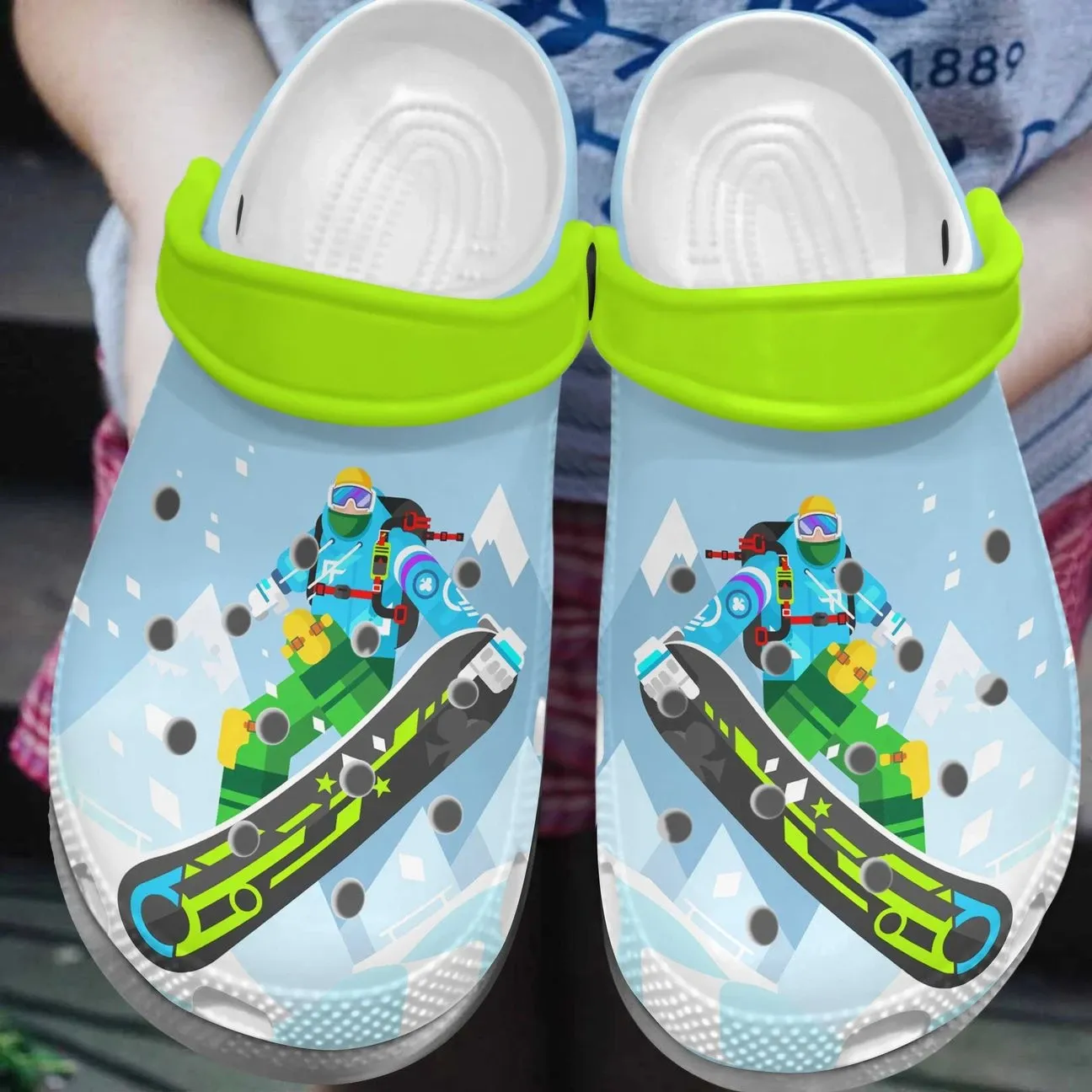 Skiing Personalized Clog Custom Crocs Comfortablefashion Style Comfortable For Women Men Kid Print 3D Green Skiing