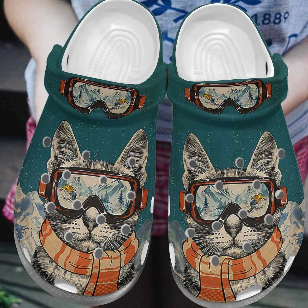 Skiing Personalized Clog Custom Crocs Comfortablefashion Style Comfortable For Women Men Kid Print 3D Skiing Cat