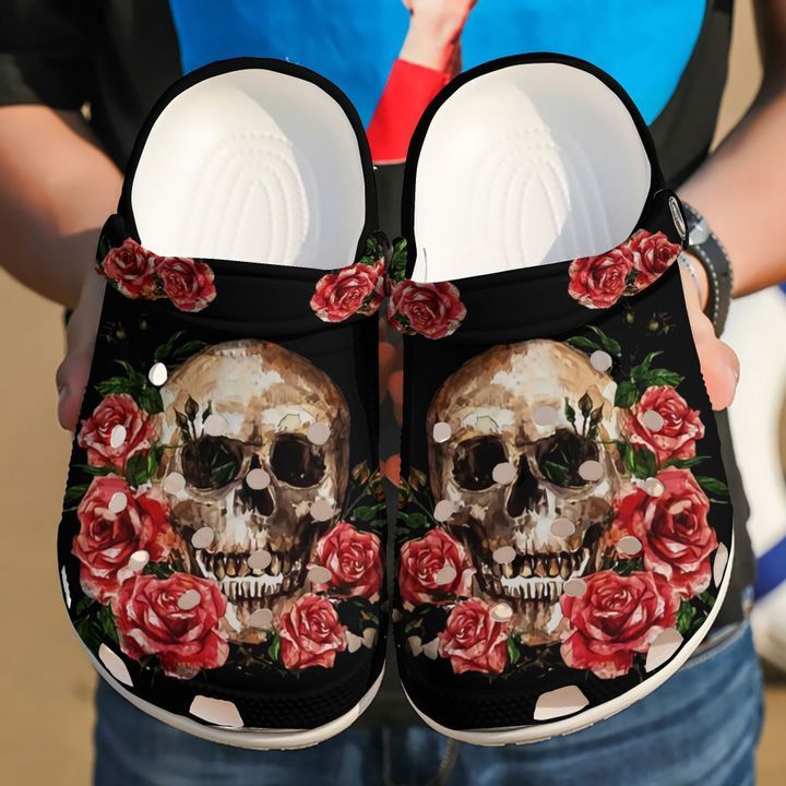 Skull And Red Floral Sku 2202 Crocs Crocband Clog Comfortable For Mens Womens Classic Clog Water Shoes