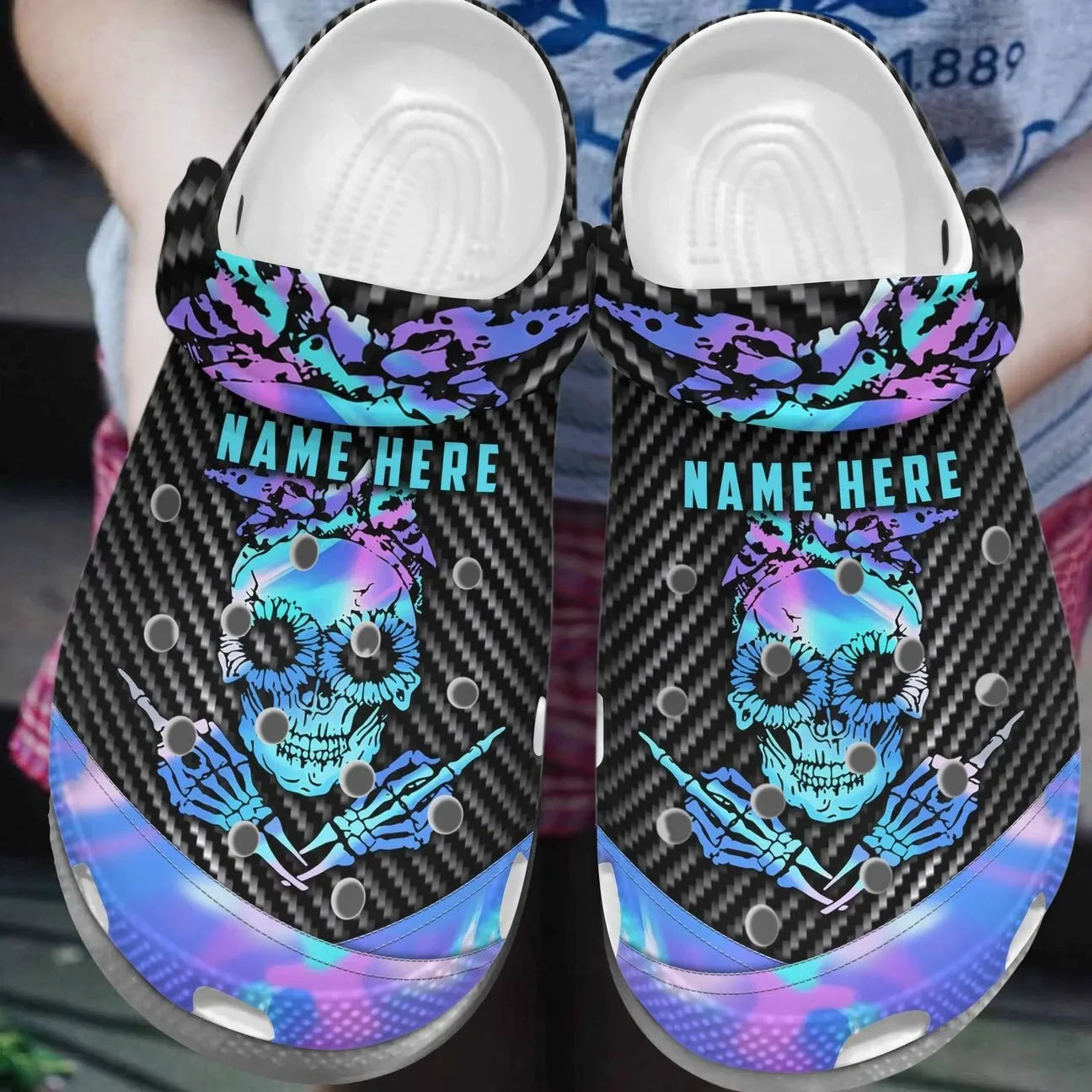 Skull Personalize Clog Custom Crocs Fashionstyle Comfortable For Women Men Kid Print 3D Personalized Hologram