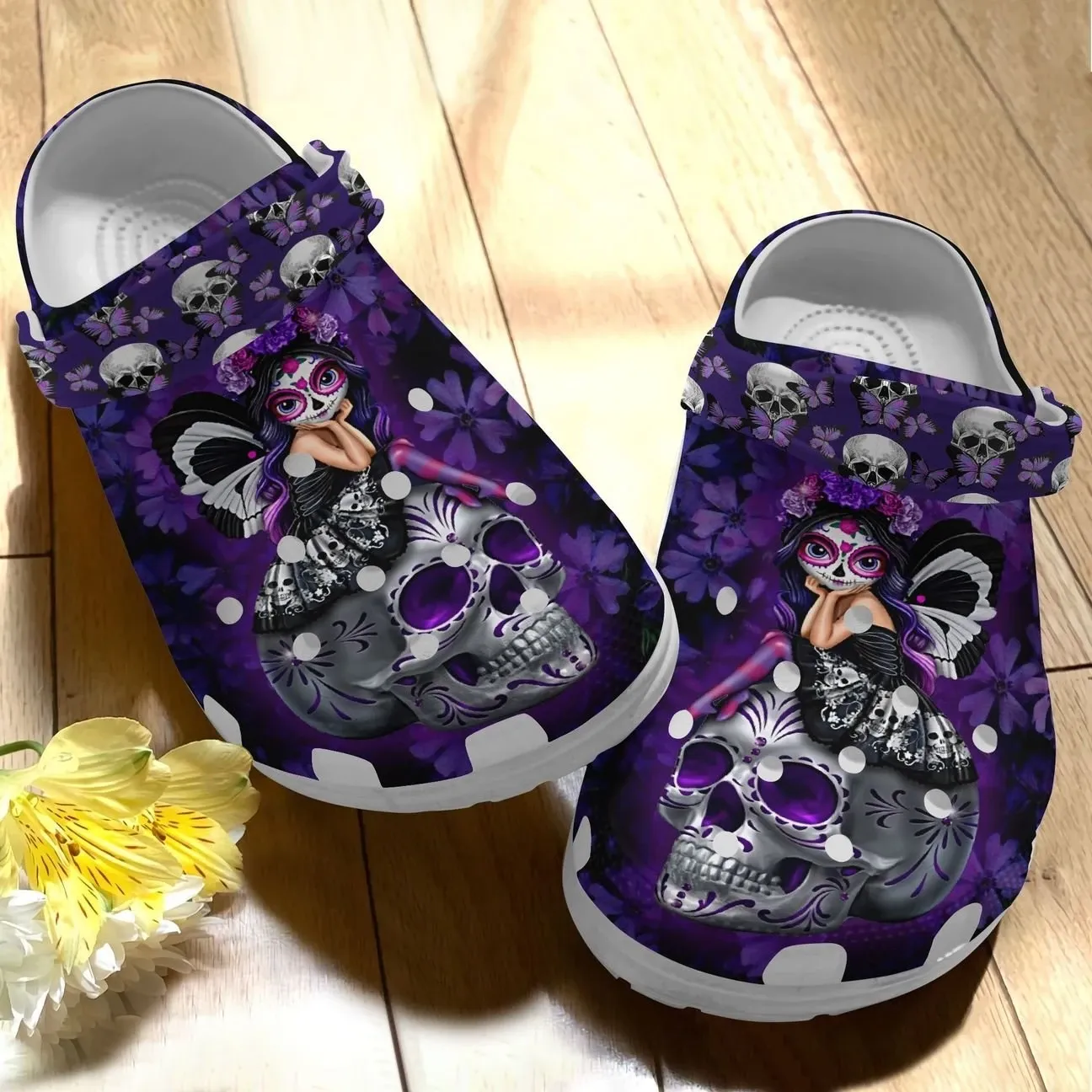 Skull Personalize Clog Custom Crocs Fashionstyle Comfortable For Women Men Kid Print 3D Purple Girl