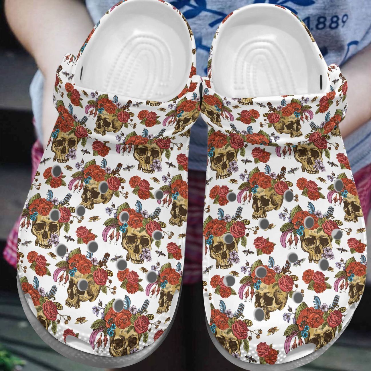 Skull Personalize Clog Custom Crocs Fashionstyle Comfortable For Women Men Kid Print 3D Skull And Flowers
