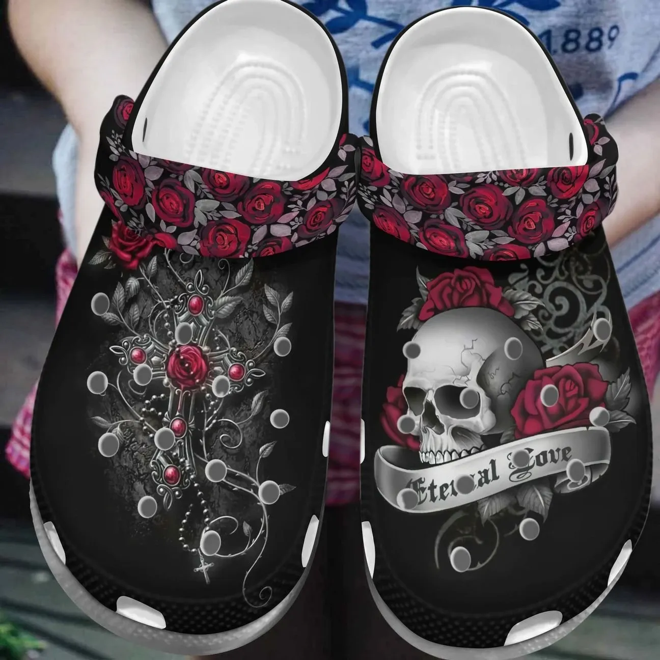 Skull Personalize Clog Custom Crocs Fashionstyle Comfortable For Women Men Kid Print 3D Whitesole Love