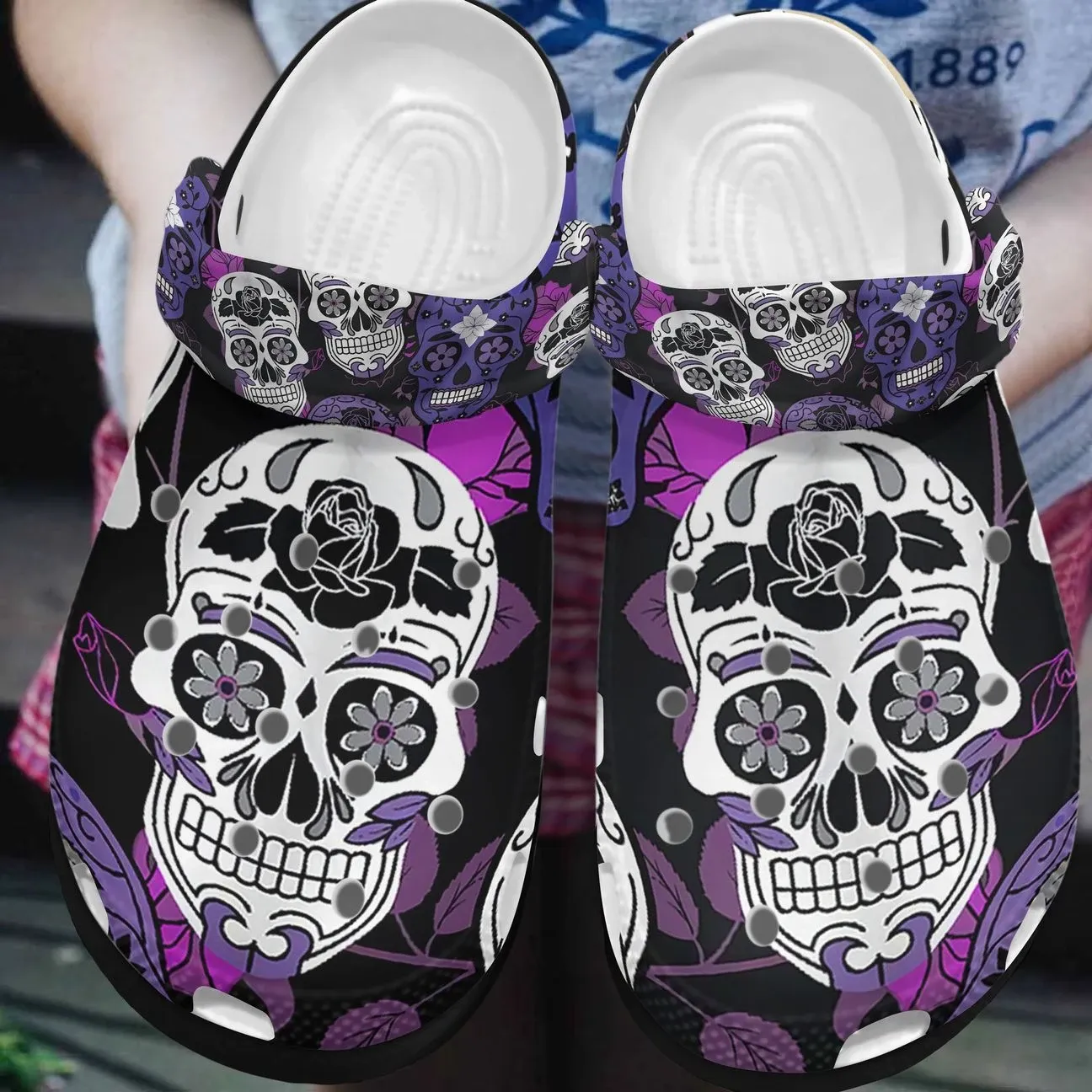 Skull Personalized Clog Custom Crocs Comfortablefashion Style Comfortable For Women Men Kid Print 3D Cute Skull Flower