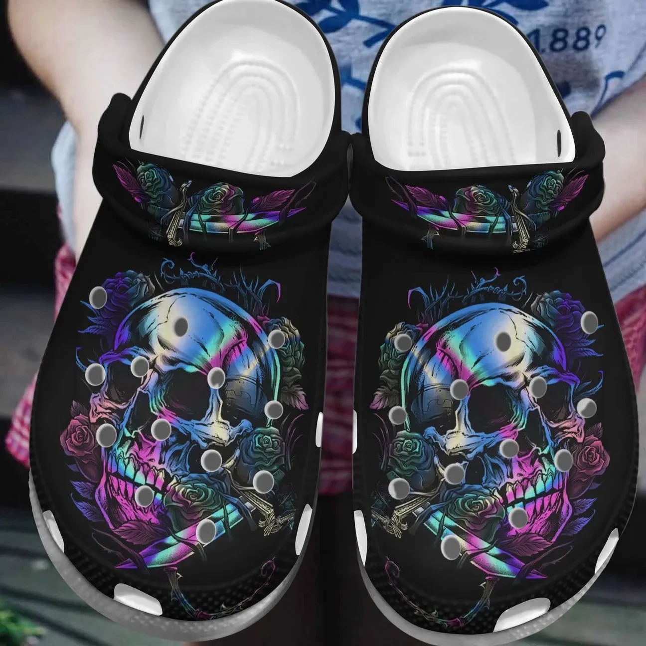 Skull Personalized Clog Custom Crocs Comfortablefashion Style Comfortable For Women Men Kid Print 3D Neon Skull