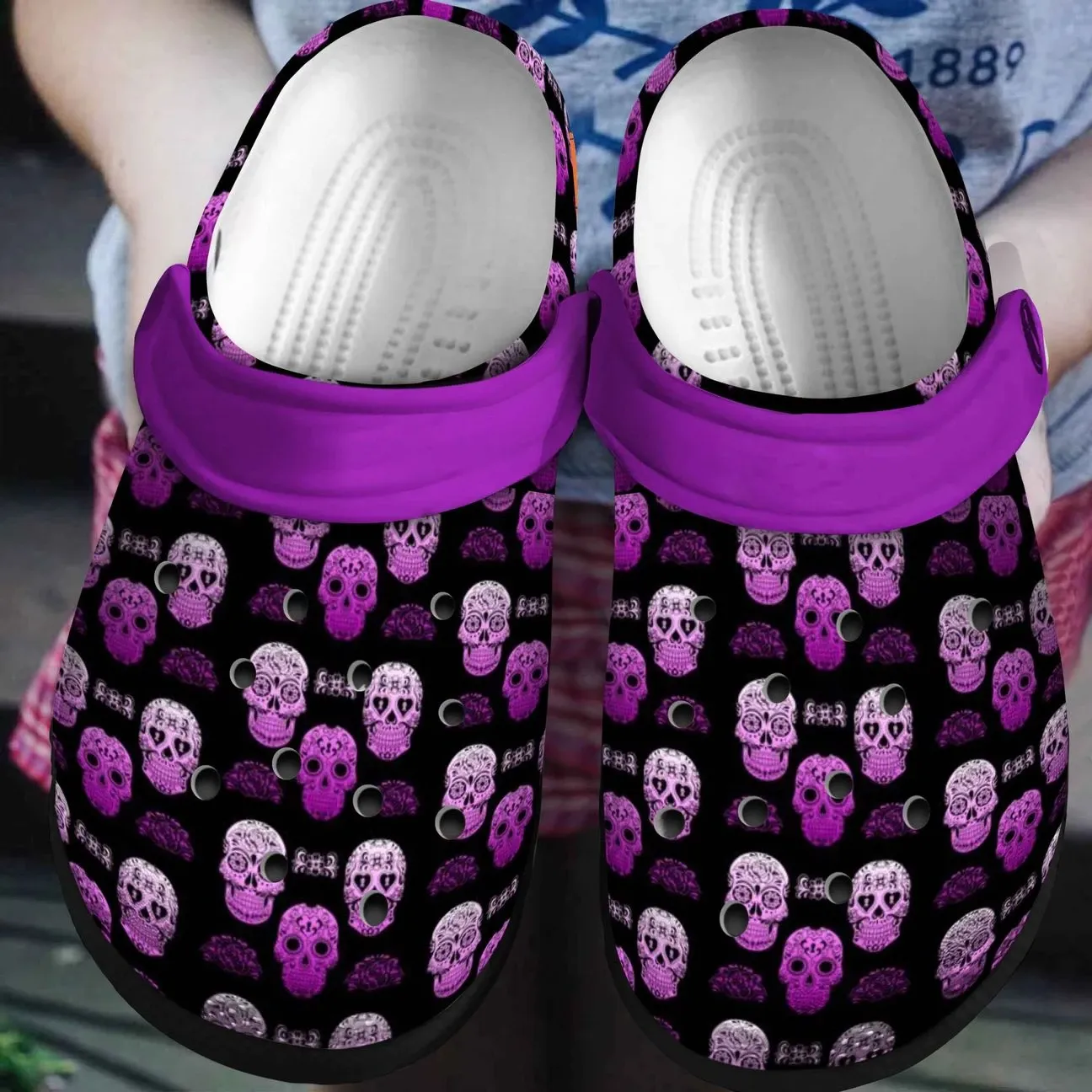 Skull Personalized Clog Custom Crocs Comfortablefashion Style Comfortable For Women Men Kid Print 3D Purple Sugar Skull V1